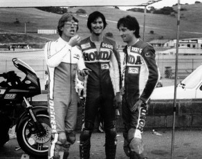 Keith, Doug Chandler and Ricky Graham take a "dip" at Laguna in 1985.