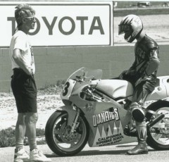 3 time 250cc National Champion, Don Greene with Keith at the starting grid. Willow Springs, 1991.