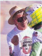 Scott Russell getting trained by Keith in 1991. Russell went on to win the US and World Superbike titles.
